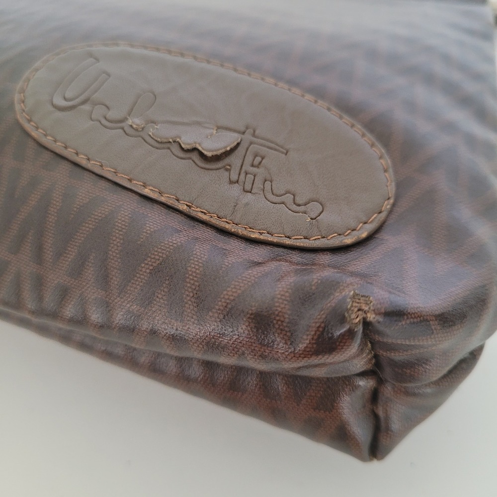 Mario Valentino Vintage Monogram Clutch Bag Brown V Pattern Made in Italy Large - Picture 5 of 10